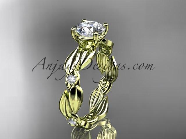 14kt yellow gold diamond leaf and vine wedding ring,engagement ring ADLR58 - AnjaysDesigns