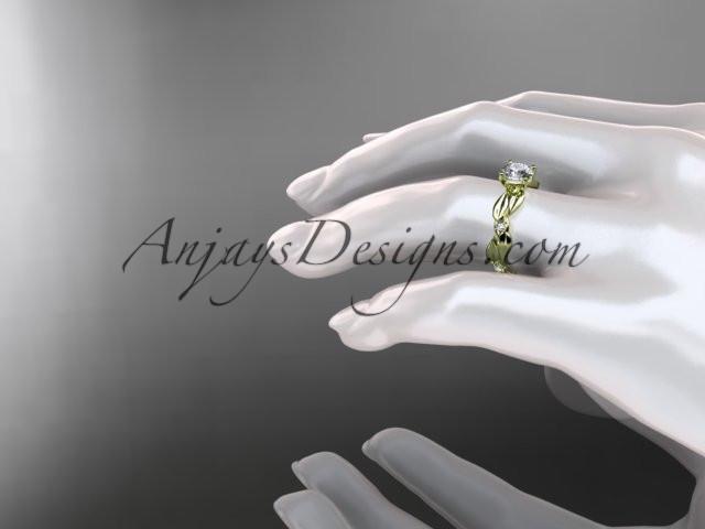 14kt yellow gold diamond leaf and vine wedding ring,engagement ring ADLR58 - AnjaysDesigns