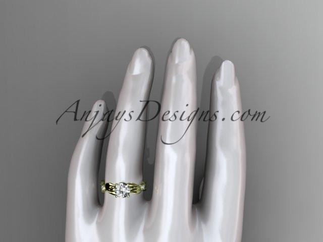 14kt yellow gold diamond leaf and vine wedding ring, engagement ring with "Forever One" Moissanite center stone ADLR58 - AnjaysDesigns