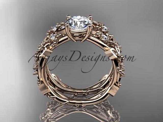 14k rose gold diamond leaf and vine wedding ring, engagement set ADLR59S - AnjaysDesigns, Engagement Sets - Jewelry, Anjays Designs - AnjaysDesigns, AnjaysDesigns - AnjaysDesigns.co, 