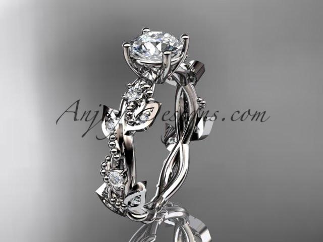 Platinum diamond leaf and vine wedding ring, engagement ring with "Forever One" Moissanite center stone ADLR59 - AnjaysDesigns