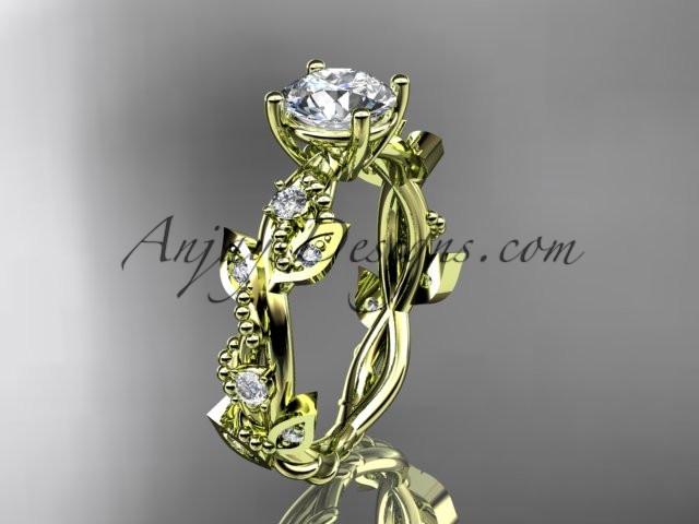 14kt yellow gold diamond leaf and vine wedding ring, engagement ring ADLR59 - AnjaysDesigns