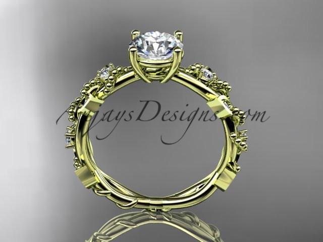 14kt yellow gold diamond leaf and vine wedding ring, engagement ring with "Forever One" Moissanite center stone ADLR59 - AnjaysDesigns