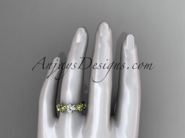 14kt yellow gold diamond leaf and vine wedding ring, engagement ring with "Forever One" Moissanite center stone ADLR59 - AnjaysDesigns