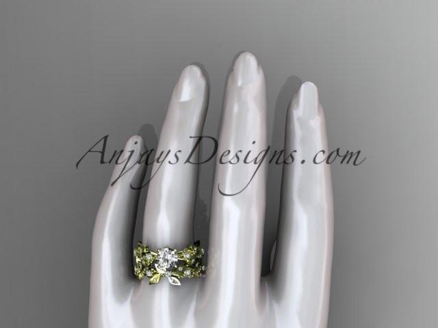 14k yellow gold diamond leaf and vine wedding ring, engagement set with "Forever One" Moissanite center stone ADLR59S - AnjaysDesigns