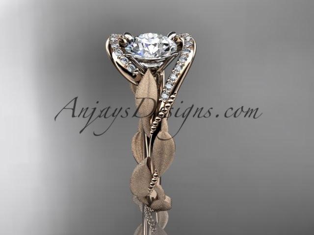 14kt rose gold diamond leaf and vine wedding ring, engagement ring ADLR64 - AnjaysDesigns