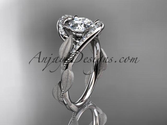 14kt white gold diamond leaf and vine wedding ring, engagement ring with "Forever One" Moissanite center stone ADLR64 - AnjaysDesigns