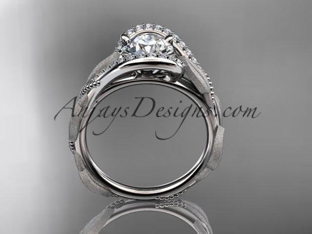Platinum diamond leaf and vine wedding ring, engagement ring with "Forever One" Moissanite center stone ADLR64 - AnjaysDesigns