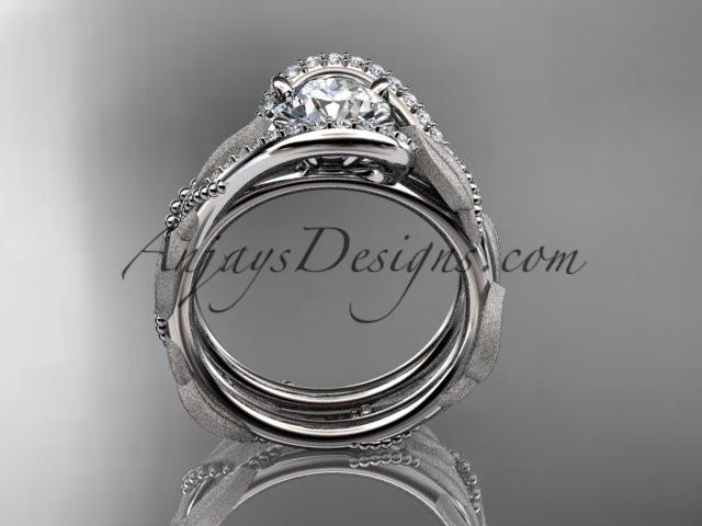 platinum diamond leaf and vine wedding ring, engagement set ADLR64S - AnjaysDesigns