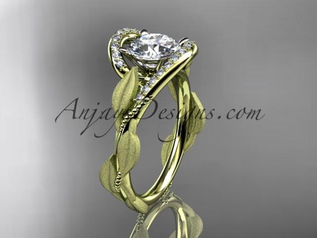 14kt yellow gold diamond leaf and vine wedding ring, engagement ring ADLR64 - AnjaysDesigns