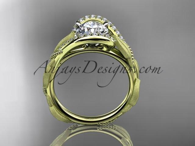 14kt yellow gold diamond leaf and vine wedding ring, engagement ring with "Forever One" Moissanite center stone ADLR64 - AnjaysDesigns