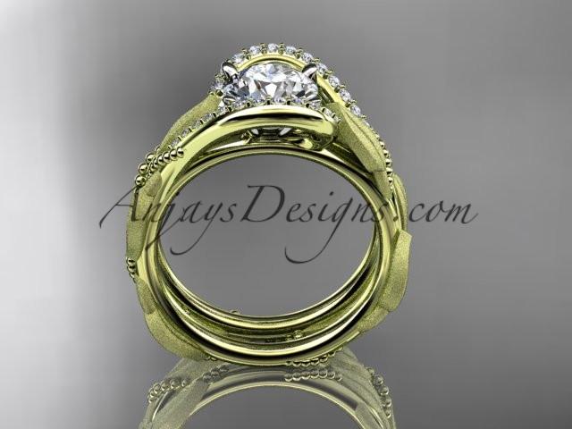 14kt yellow gold diamond leaf and vine wedding ring, engagement set ADLR64S - AnjaysDesigns
