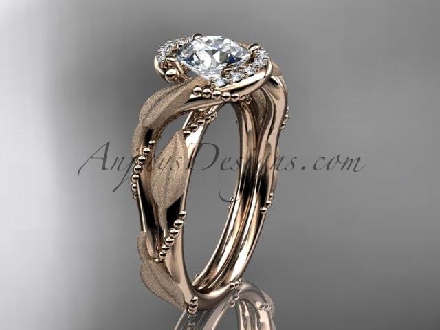 14kt rose gold diamond leaf and vine wedding ring, engagement ring with "Forever One" Moissanite center stone ADLR65 - AnjaysDesigns