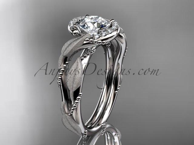 14kt white gold diamond leaf and vine wedding ring, engagement ring with "Forever One" Moissanite center stone ADLR65 - AnjaysDesigns