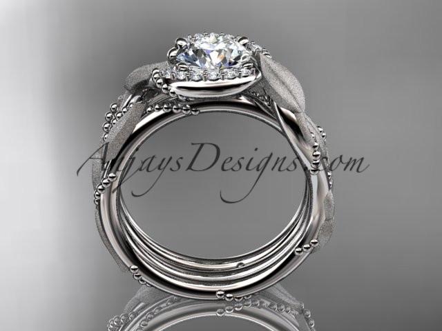 platinum diamond leaf and vine wedding ring, engagement set ADLR65S - AnjaysDesigns