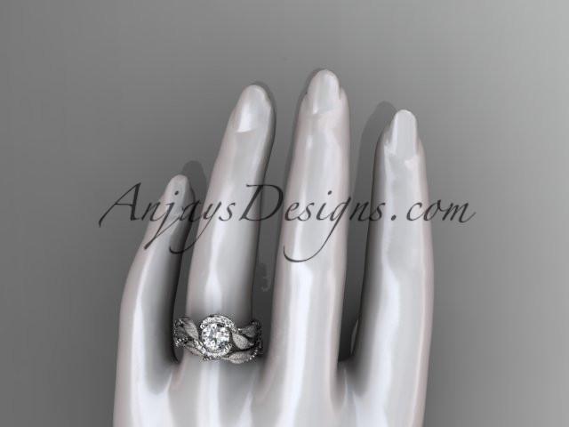 platinum diamond leaf and vine wedding ring, engagement set ADLR65S - AnjaysDesigns