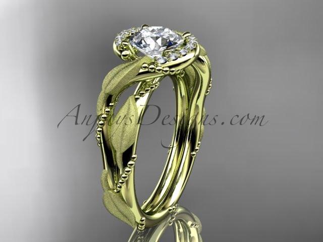 14kt yellow gold diamond leaf and vine wedding ring, engagement ring ADLR65 - AnjaysDesigns