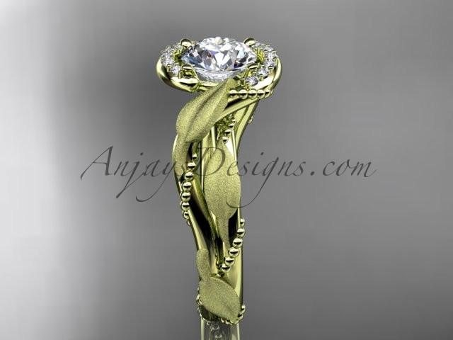 14kt yellow gold diamond leaf and vine wedding ring, engagement ring ADLR65 - AnjaysDesigns