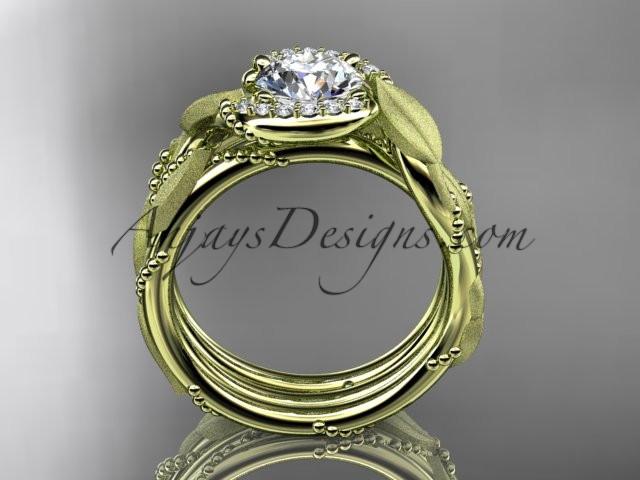 14kt yellow gold diamond leaf and vine wedding ring, engagement set ADLR65S - AnjaysDesigns