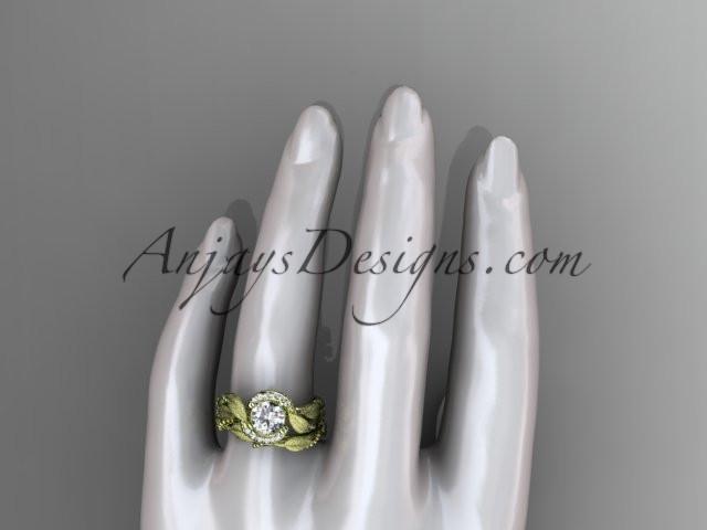 14kt yellow gold diamond leaf and vine wedding ring, engagement set ADLR65S - AnjaysDesigns