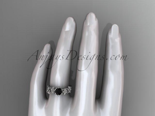 Platinum diamond floral, leaf and vine wedding ring, engagement ring with  Black Diamond center stone ADLR66 - AnjaysDesigns