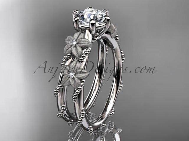 14kt white gold diamond floral, leaf and vine wedding ring, engagement ring  ADLR66 - AnjaysDesigns