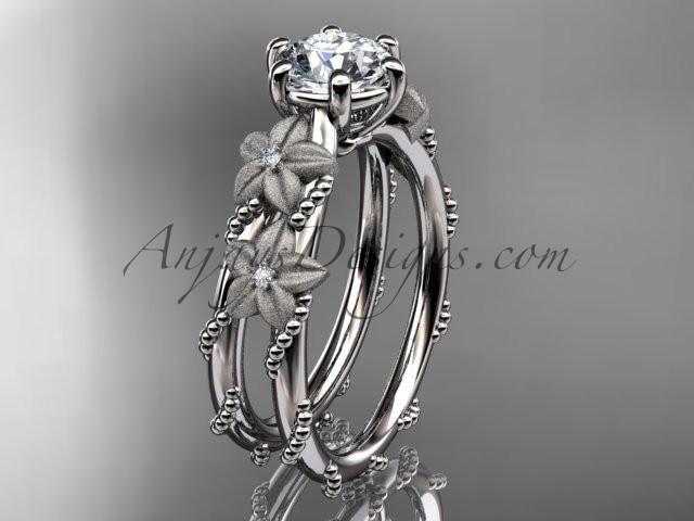 Platinum diamond floral, leaf and vine wedding ring, engagement ring ADLR66 - AnjaysDesigns