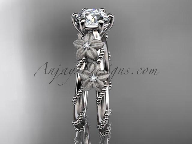 Platinum diamond floral, leaf and vine wedding ring, engagement ring ADLR66 - AnjaysDesigns