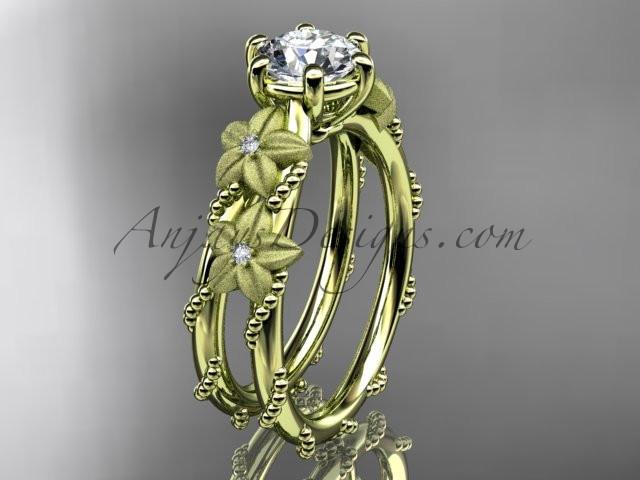 14kt yellow  gold diamond floral, leaf and vine wedding ring, engagement ring ADLR66 - AnjaysDesigns