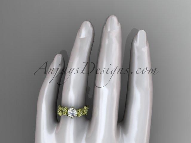 14kt yellow gold diamond floral, leaf and vine wedding ring, engagement ring with "Forever One" Moissanite center stone ADLR66 - AnjaysDesigns