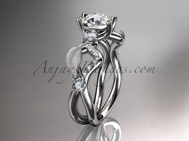 platinum diamond leaf and vine wedding ring, engagement ring, wedding band ADLR68 - AnjaysDesigns