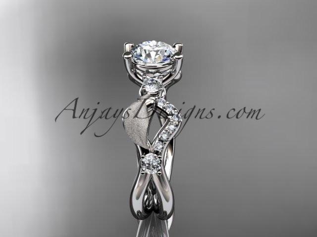 14kt white gold diamond leaf and vine wedding ring, engagement ring with "Forever One" Moissanite center stone ADLR68 - AnjaysDesigns