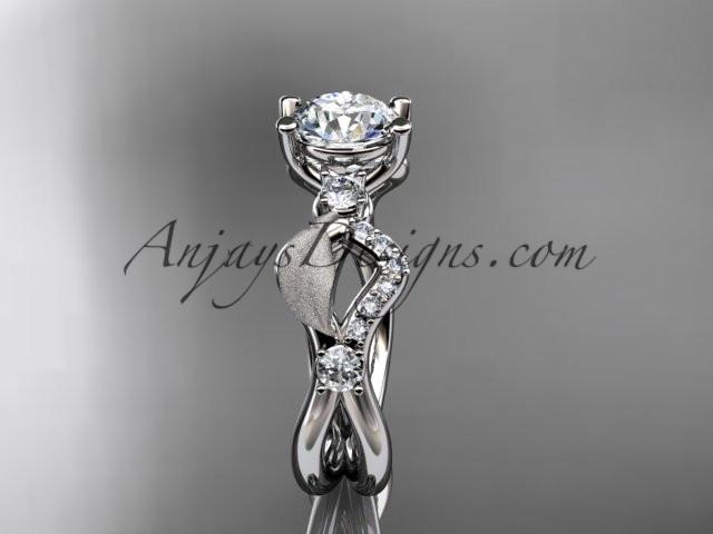 Platinum diamond leaf and vine wedding ring, engagement ring with "Forever One" Moissanite center stone ADLR68 - AnjaysDesigns