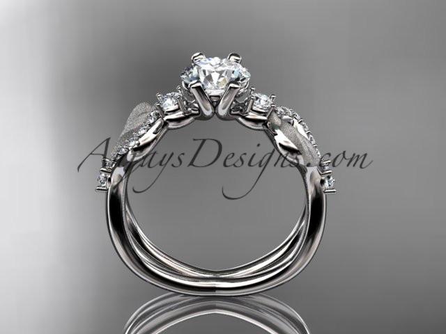 14kt white gold diamond leaf and vine wedding ring, engagement ring with "Forever One" Moissanite center stone ADLR68 - AnjaysDesigns