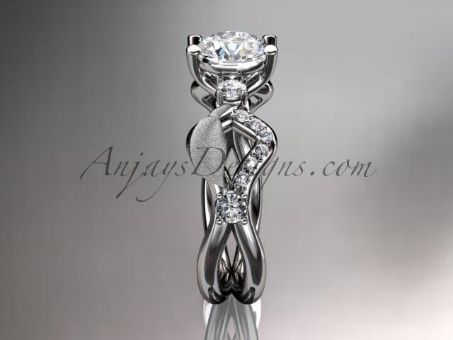 platinum diamond leaf and vine wedding ring, engagement ring, wedding band ADLR68 - AnjaysDesigns