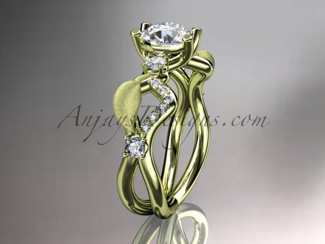 14kt yellow gold diamond leaf and vine wedding ring, engagement ring, wedding band ADLR68 - AnjaysDesigns