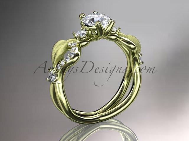 14kt yellow gold diamond leaf and vine wedding ring, engagement ring, wedding band ADLR68 - AnjaysDesigns