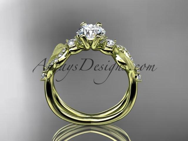 14kt yellow gold diamond leaf and vine wedding ring, engagement ring with "Forever One" Moissanite center stone ADLR68 - AnjaysDesigns