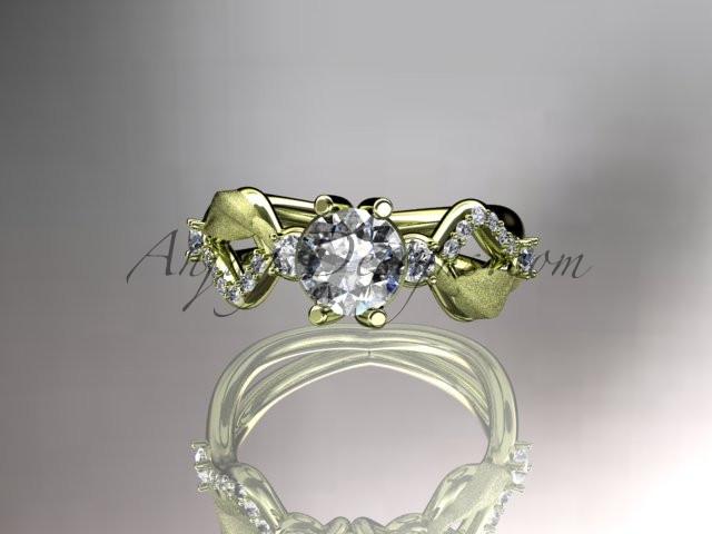 14kt yellow gold diamond leaf and vine wedding ring, engagement ring, wedding band ADLR68 - AnjaysDesigns