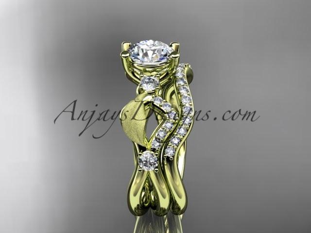 14kt yellow gold diamond leaf and vine wedding ring, engagement set ADLR68S - AnjaysDesigns