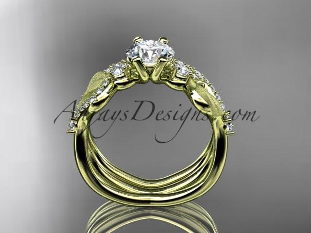 14kt yellow gold diamond leaf and vine wedding ring, engagement set ADLR68S - AnjaysDesigns