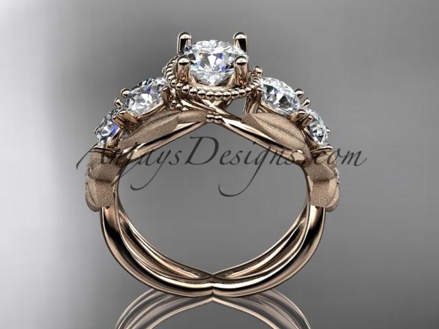 14kt rose gold diamond floral, leaf and vine wedding ring, engagement ring ADLR69 - AnjaysDesigns