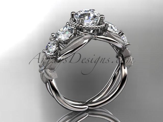 Platinum diamond floral, leaf and vine wedding ring, engagement ring with "Forever One" Moissanite center stone ADLR69 - AnjaysDesigns