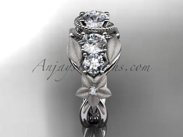Platinum diamond floral, leaf and vine wedding ring, engagement ring with "Forever One" Moissanite center stone ADLR69 - AnjaysDesigns