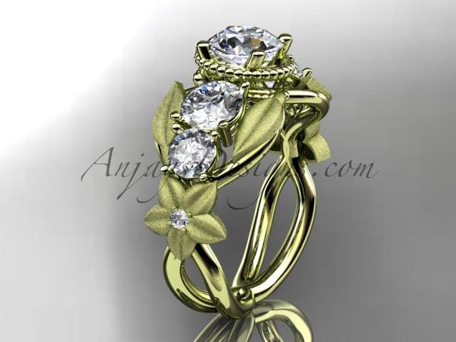 14kt yellow gold diamond floral, leaf and vine wedding ring, engagement ring ADLR69 - AnjaysDesigns