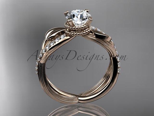 14kt rose gold diamond leaf and vine wedding ring, engagement ring ADLR70 - AnjaysDesigns
