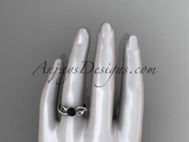 platinum diamond leaf and vine wedding ring, engagement ring with Black Diamond center stone ADLR70 - AnjaysDesigns