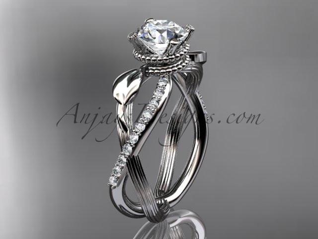 platinum diamond leaf and vine wedding ring, engagement ring ADLR70 - AnjaysDesigns