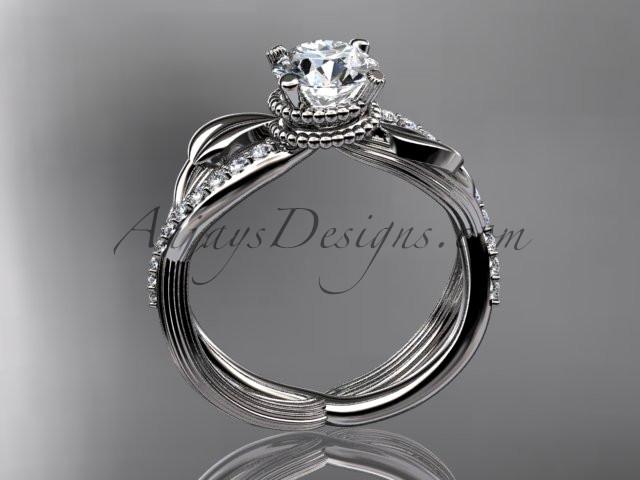 Platinum diamond leaf and vine wedding ring, engagement ring with "Forever One" Moissanite center stone ADLR70 - AnjaysDesigns
