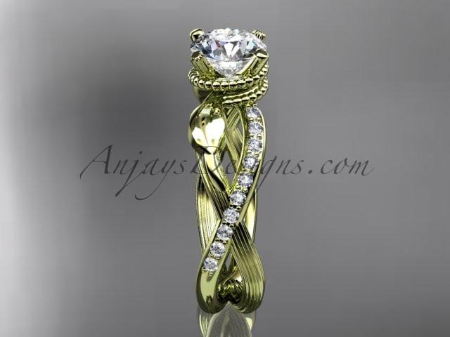 14kt yellow gold diamond leaf and vine wedding ring, engagement ring ADLR70 - AnjaysDesigns